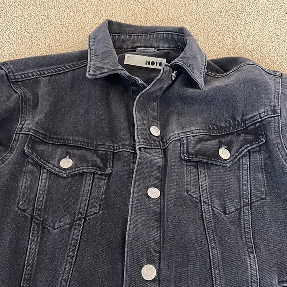 Worn 1 time. Distressed black denim jean jacket. Runs generous. - Picture 5 of 7